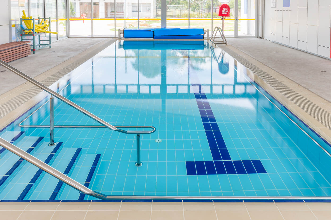 Teaching pool with floor markers and rails, Cairnsfoot Swim School