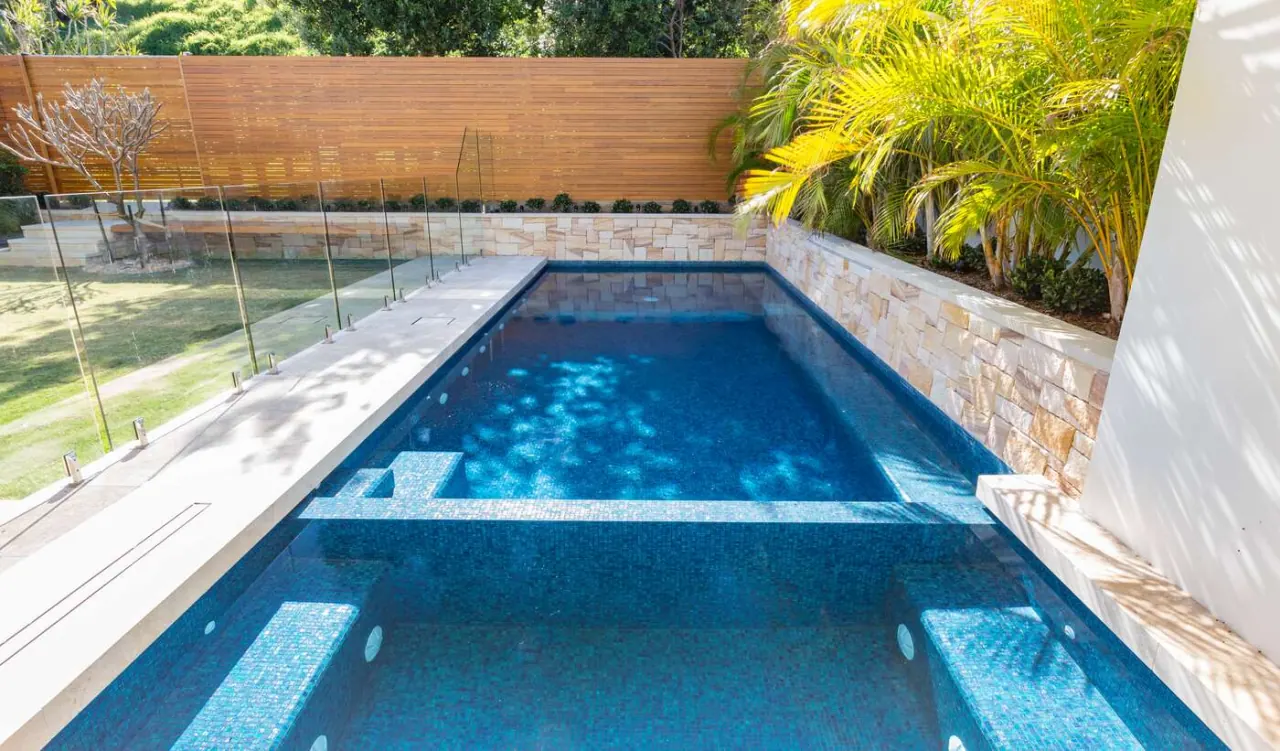 Gupta Residence infinity lap pool in blue glass mosaic, North Bondi, main view