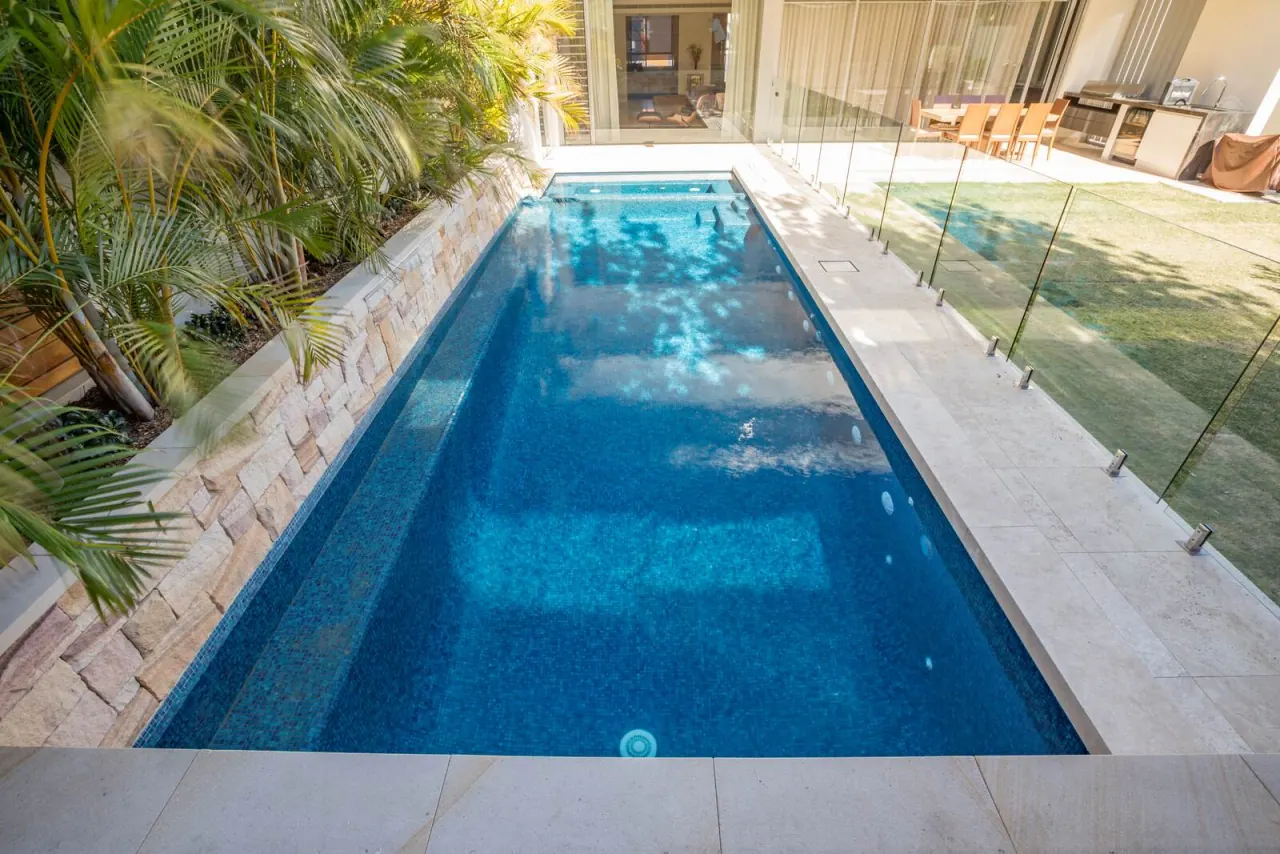 Gupta Residence pool, sandstone coping