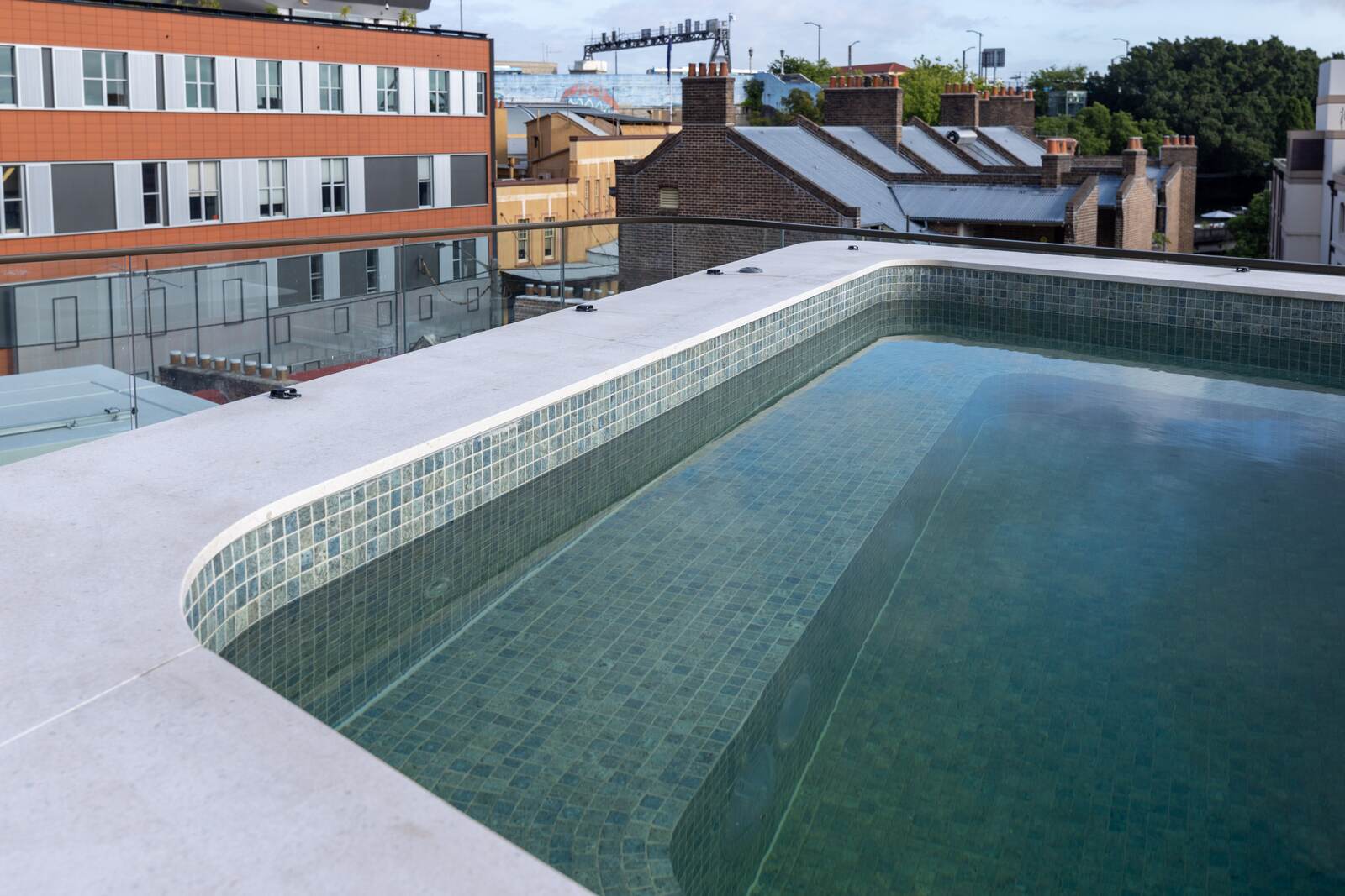 Rooftop pool with Sydney skyline, Harrington