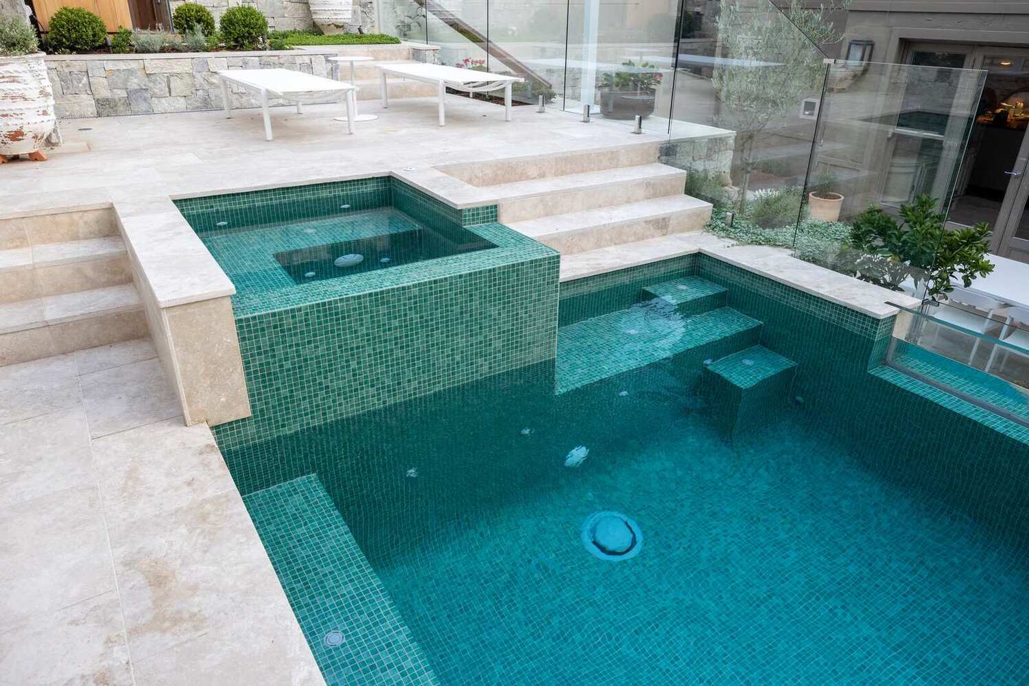Raised spa and glass-mosaic pool, Vaucluse