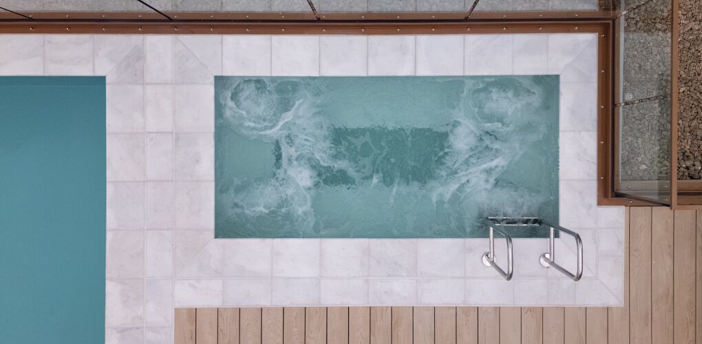 Aerial view of the spa and tiled surround, La Vera, Macquarie Park