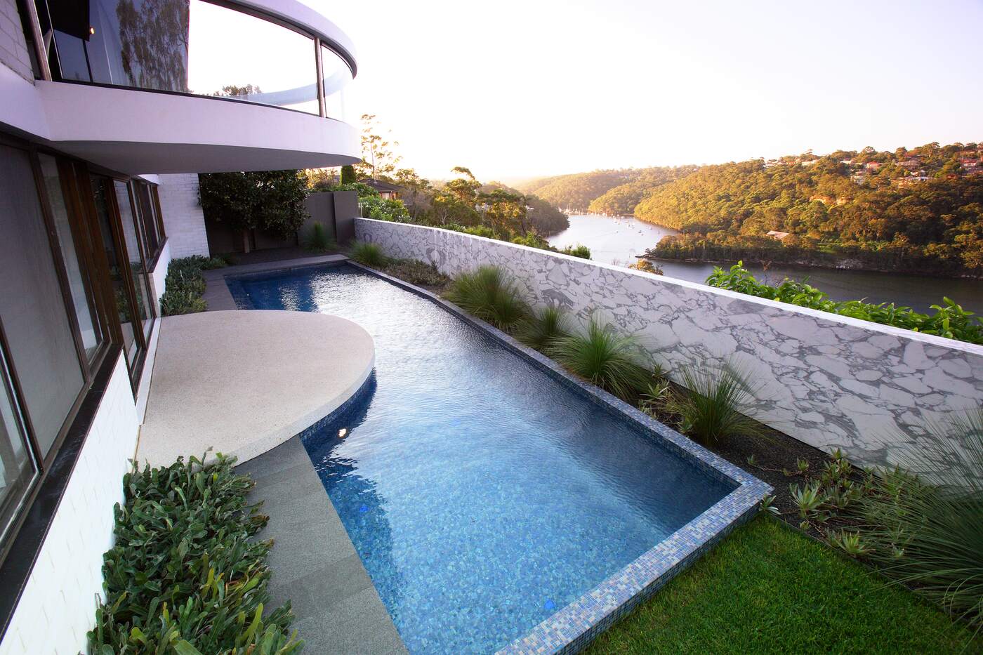 Scard Residence pool, lap pool along the marble wall
