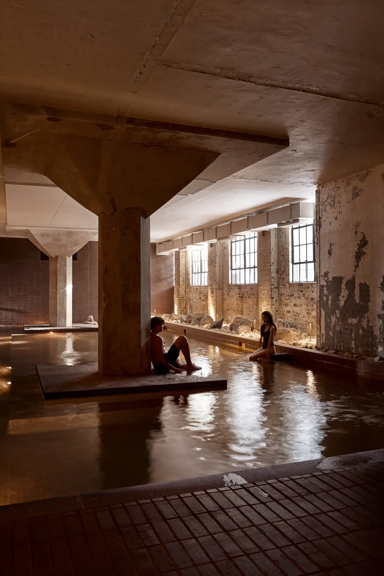 Bathers on a concrete platform in the large hot mineral pool, Sense of Self