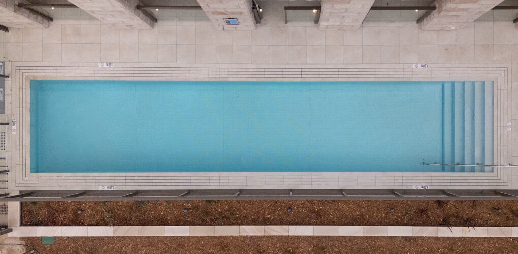 Aerial view of the terrace lap pool, Vela Apartments