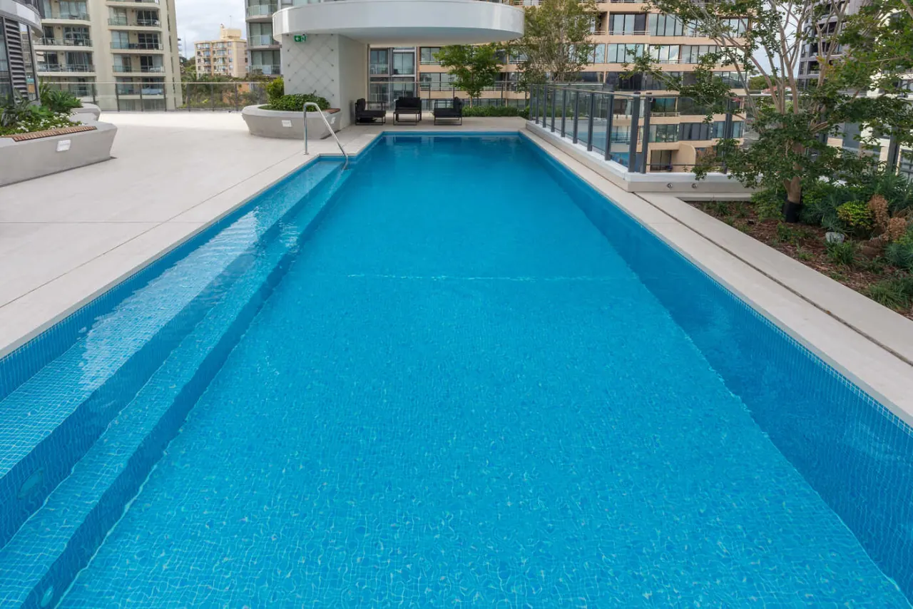 Communal pool, towers and planting, Vue Bondi Junction