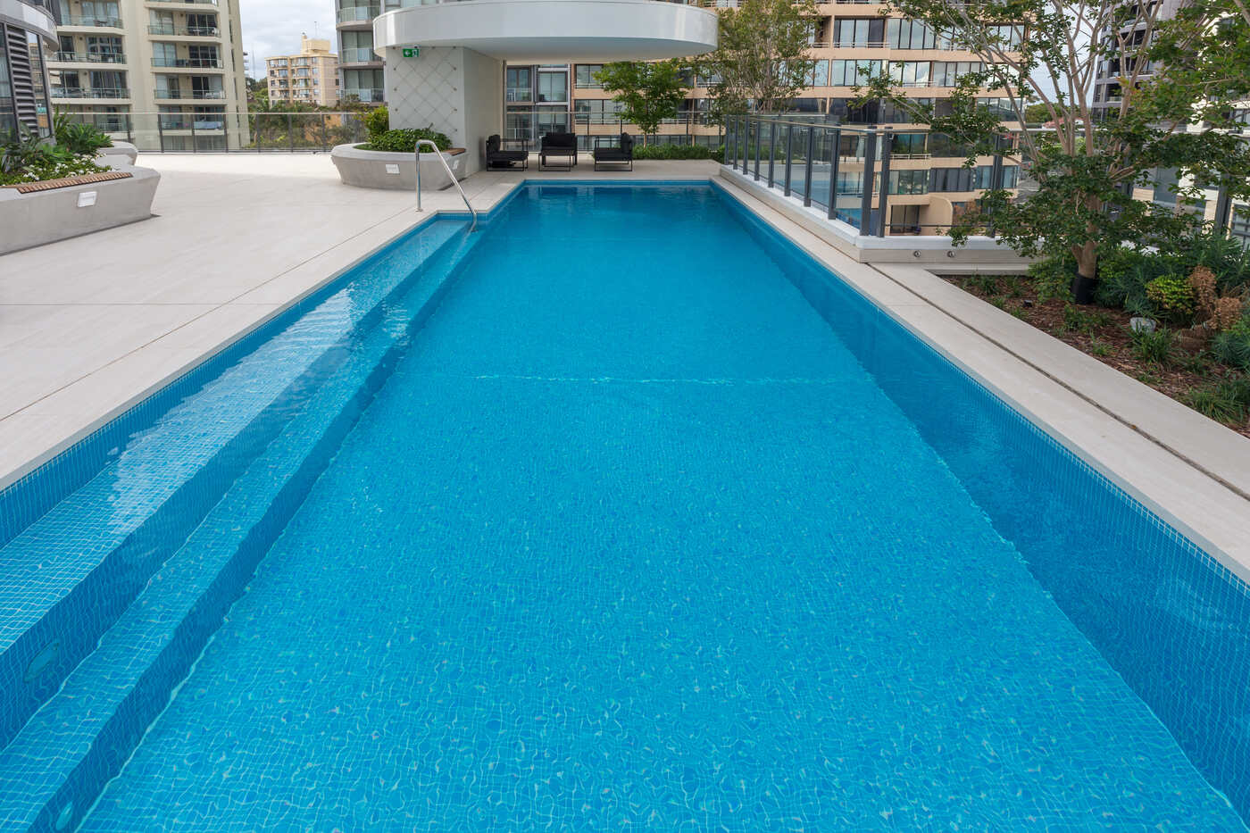 Communal pool, towers and planting, Vue Bondi Junction