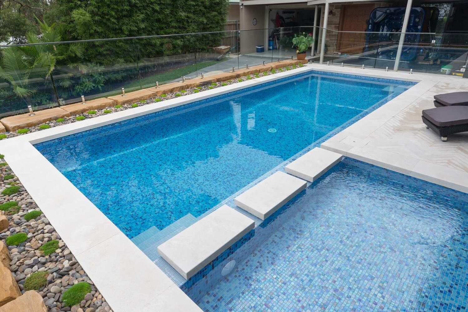 Blue glass-mosaic lap pool, Mona Vale