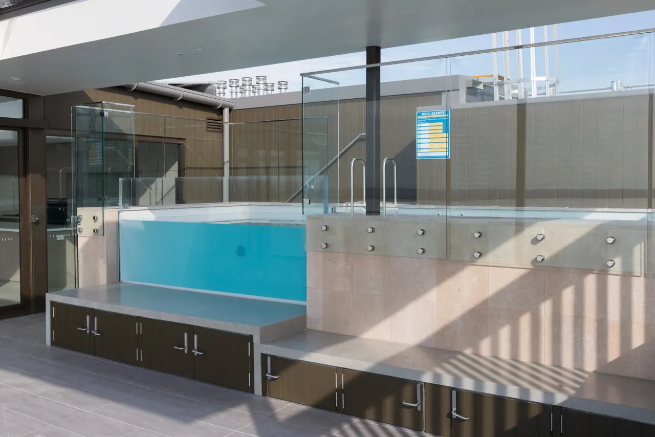 Raised rooftop pool and acrylic window detail, Woolooware Bay Stage 2